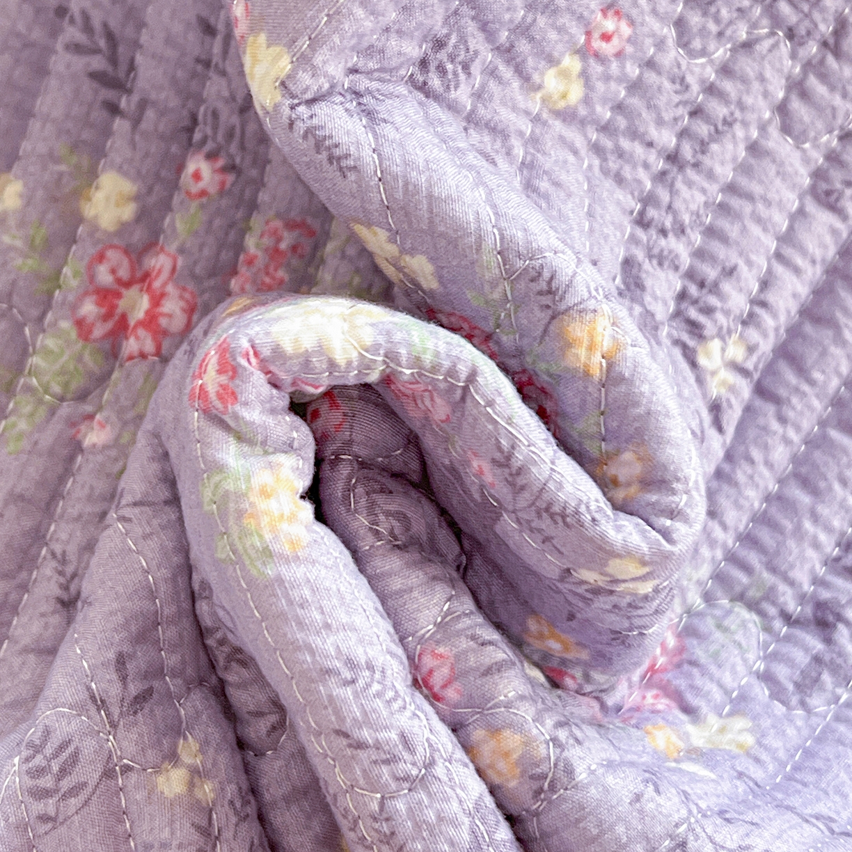 91家纺网 家纺一手货源 找家纺 恒尚居 2026新款A类贝壳绣泡芙纱床盖四套件泡芙棉双层纱床垫床褥 花间紫