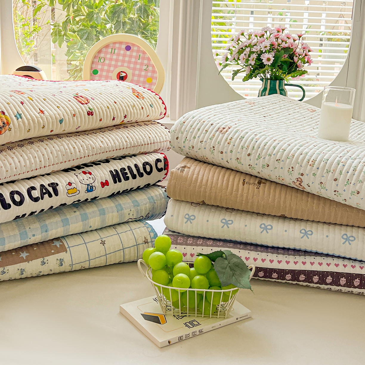 91家纺网 家纺一手货源 找家纺 恒尚居 2026新款A类贝壳绣泡芙纱床盖四套件泡芙棉双层纱床垫床褥 组合图仅做展示不可下单