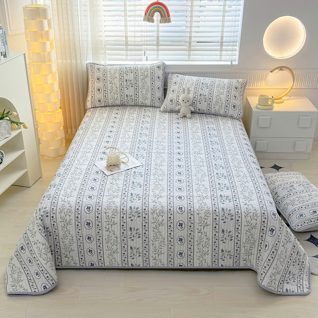 91家纺网 家纺一手货源 找家纺 悠米悠家 2026春夏新款木棉双层纱单床盖 床盖单件 青屿花园