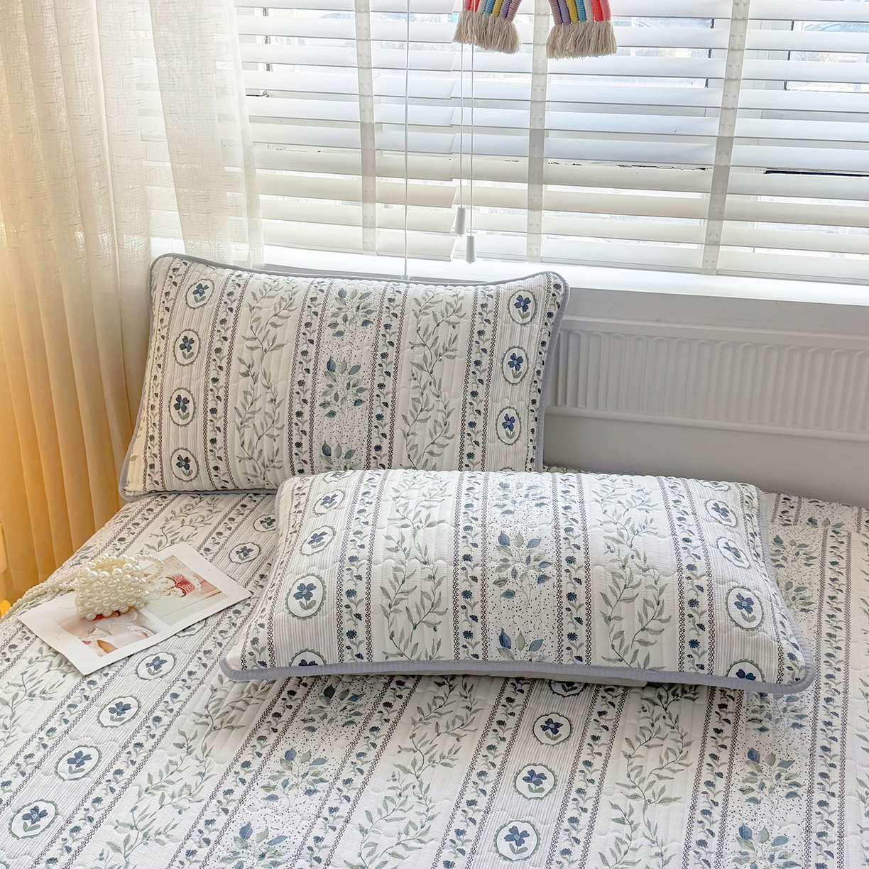 91家纺网 家纺一手货源 找家纺 悠米悠家 2026春夏新款木棉双层纱单床盖 床盖单件 青屿花园