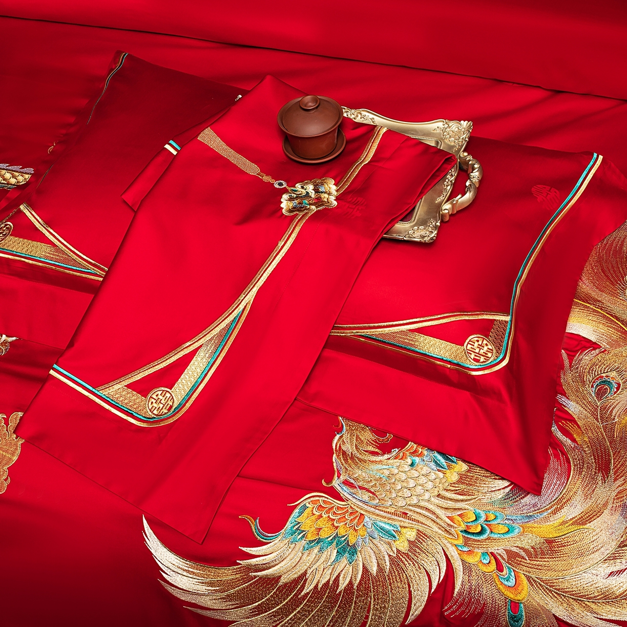 91家纺网 家纺一手货源 找家纺 蒂爵 2026婚庆新疆长绒棉纯棉原版大绣花婚庆四件套多件套340系列 东方婚礼