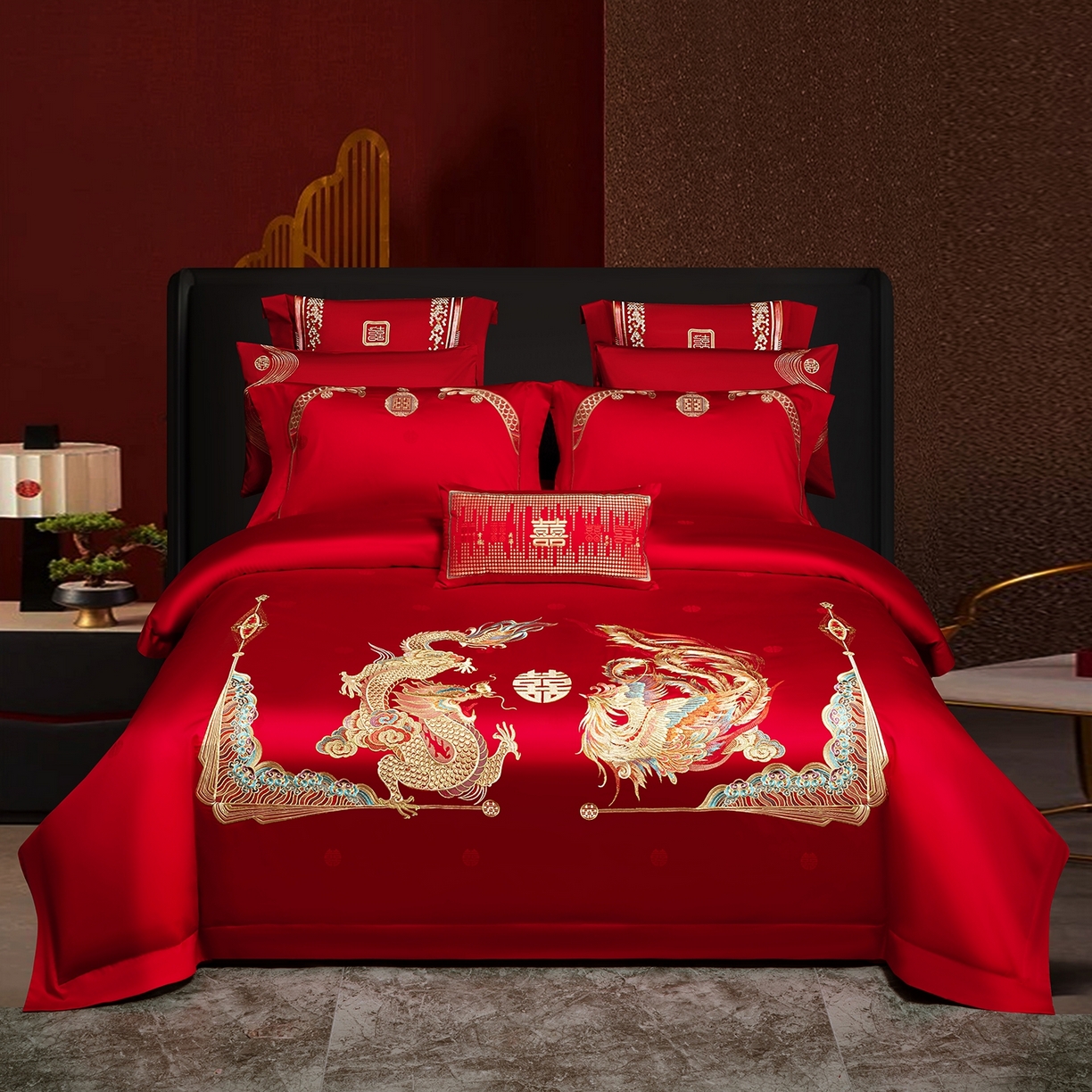 蒂爵 2026婚庆新疆长绒棉纯棉原版大绣花婚庆四件套多件套340系列 龙凤婚约