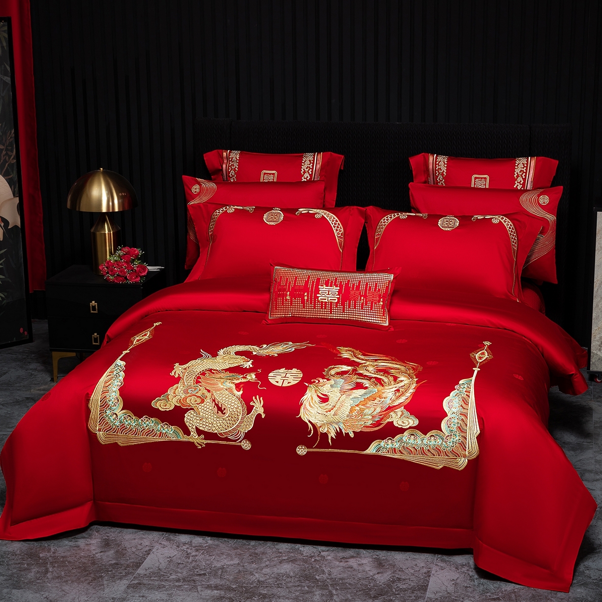 91家纺网 家纺一手货源 找家纺 蒂爵 2026婚庆新疆长绒棉纯棉原版大绣花婚庆四件套多件套340系列 龙凤婚约