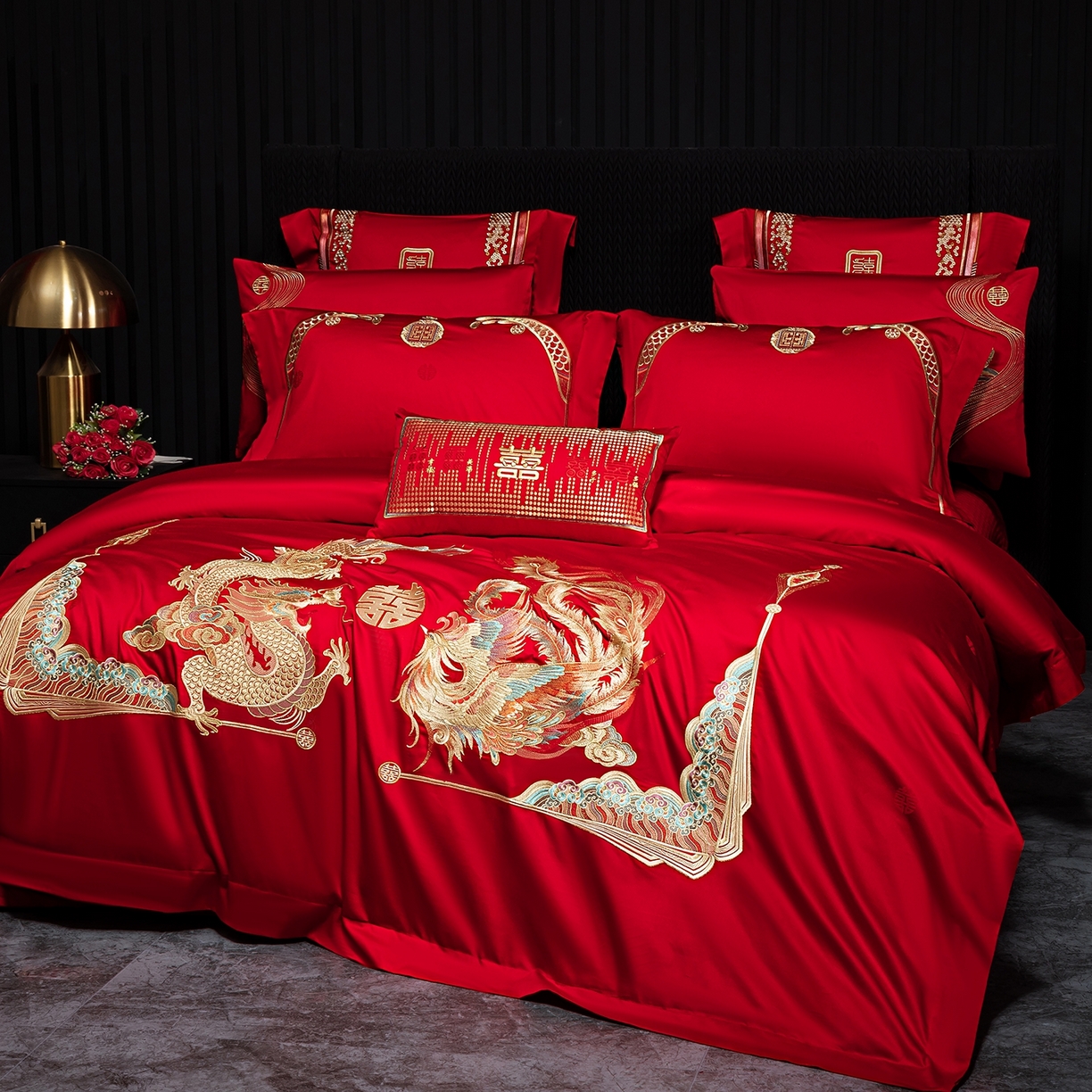 91家纺网 家纺一手货源 找家纺 蒂爵 2026婚庆新疆长绒棉纯棉原版大绣花婚庆四件套多件套340系列 龙凤婚约