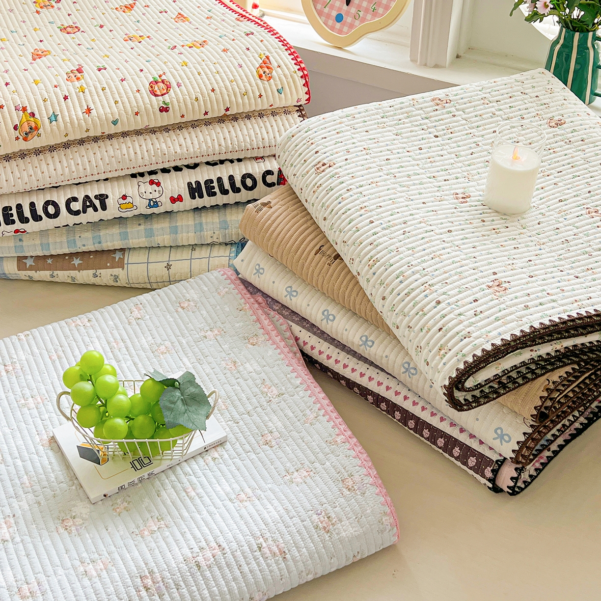 91家纺网 家纺一手货源 找家纺 恒尚居 2026新款A类贝壳绣泡芙纱床盖四套件泡芙棉双层纱床垫床褥 组合图仅做展示不可下单