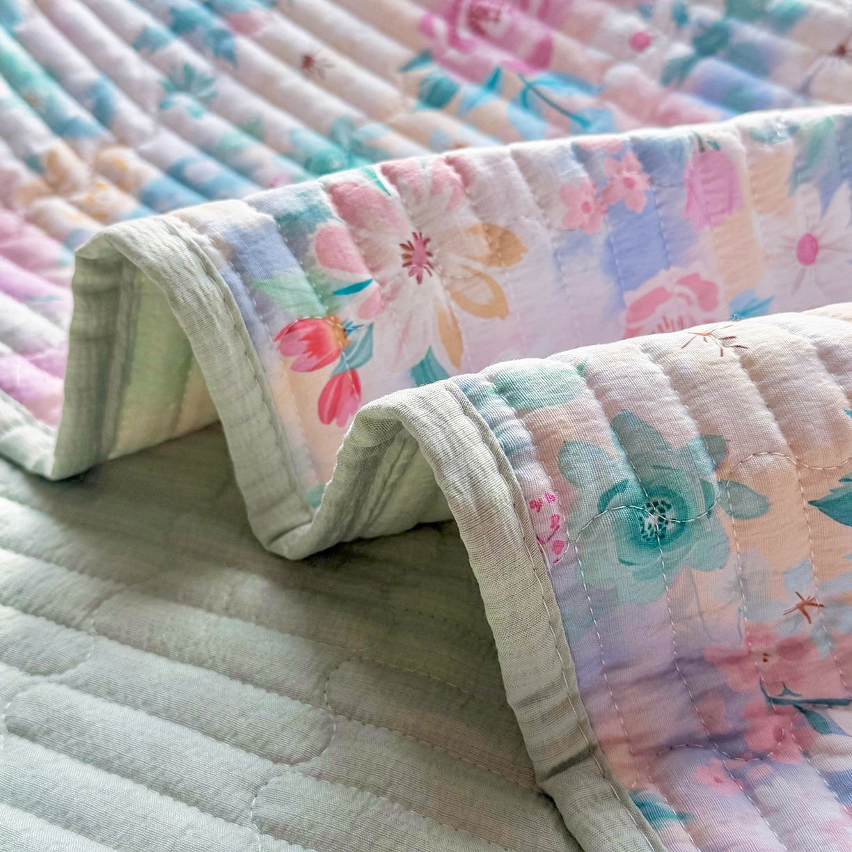 91家纺网 家纺一手货源 找家纺 悠米悠家 2026春夏新款木棉双层纱单床盖 床盖单件 雾岛花眠