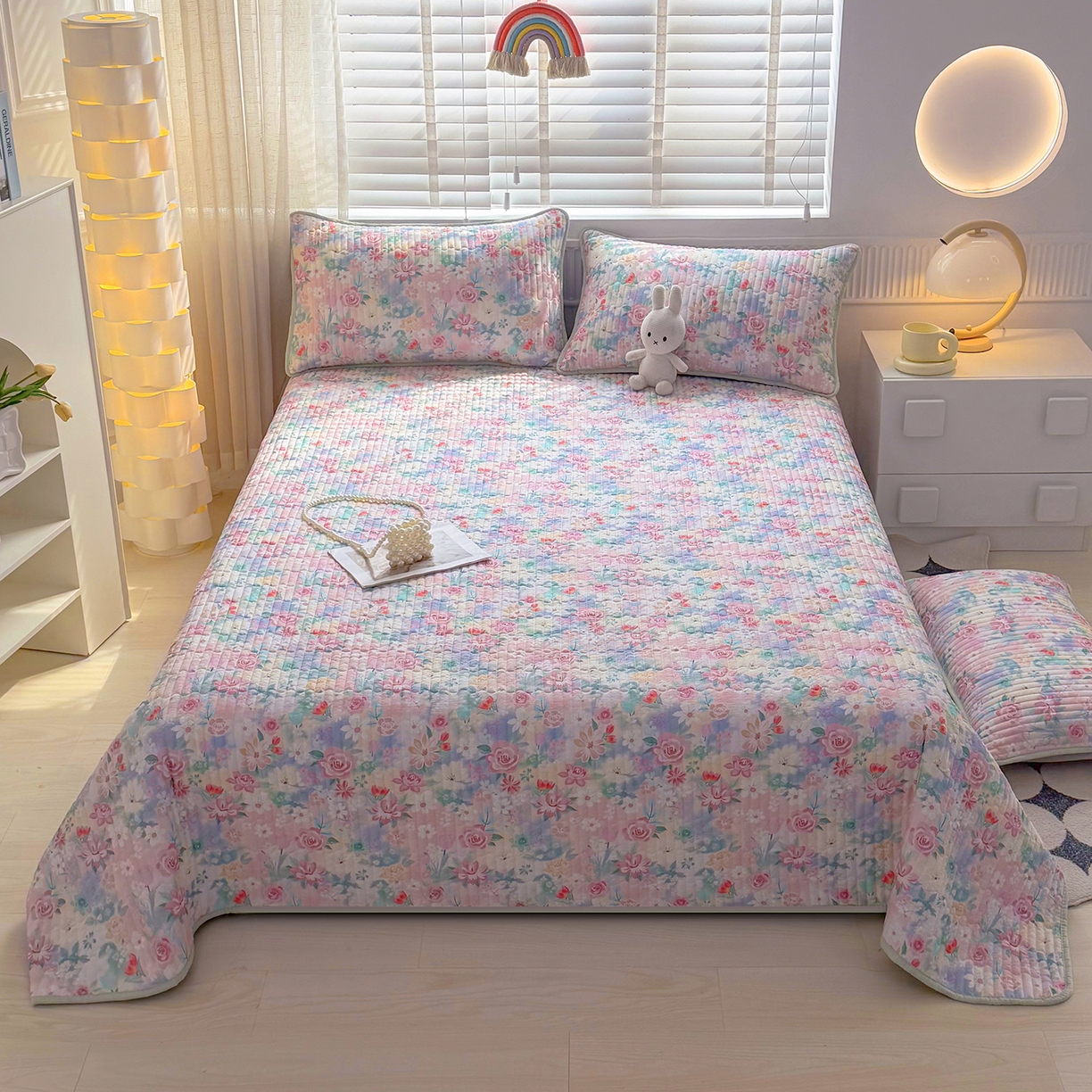 91家纺网 家纺一手货源 找家纺 悠米悠家 2026春夏新款木棉双层纱单床盖 床盖单件 雾岛花眠