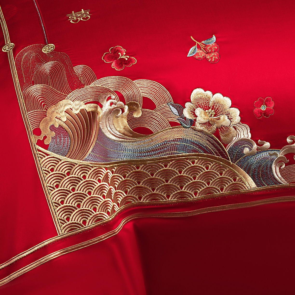 91家纺网 家纺一手货源 找家纺 蒂爵 2026婚庆新疆长绒棉纯棉原版大绣花婚庆四件套多件套340系列 盛世红妆