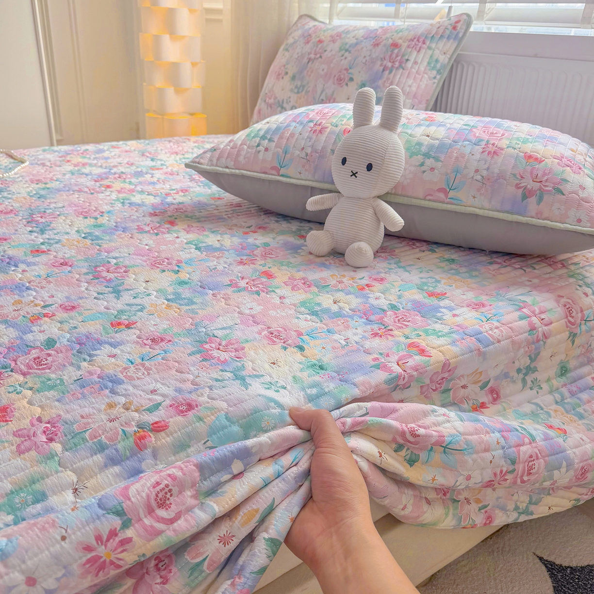 91家纺网 家纺一手货源 找家纺 悠米悠家 2026春夏新款木棉双层纱单床盖 床盖单件 雾岛花眠