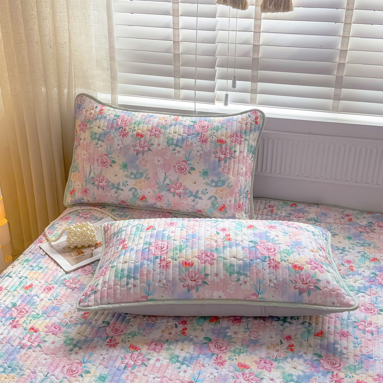 91家纺网 家纺一手货源 找家纺 悠米悠家 2026春夏新款木棉双层纱单床盖 床盖单件 雾岛花眠