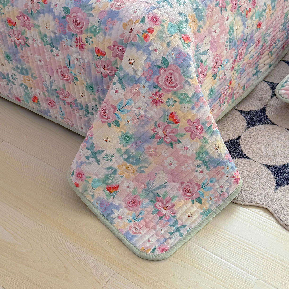 91家纺网 家纺一手货源 找家纺 悠米悠家 2026春夏新款木棉双层纱单床盖 床盖单件 雾岛花眠