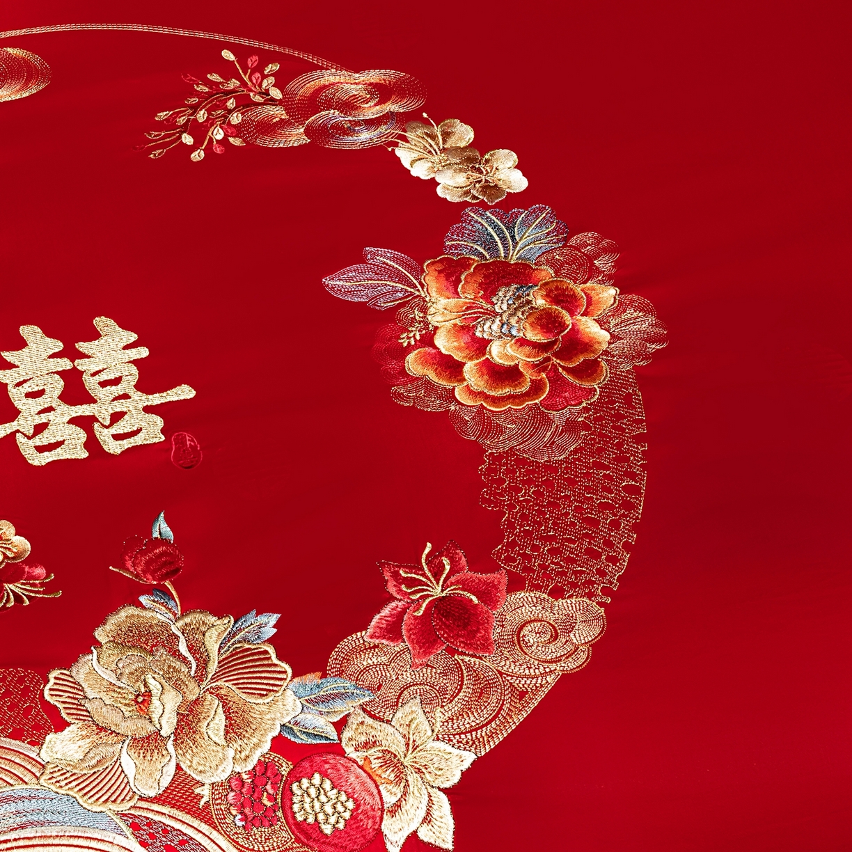 91家纺网 家纺一手货源 找家纺 蒂爵 2026婚庆新疆长绒棉纯棉原版大绣花婚庆四件套多件套340系列 盛世红妆