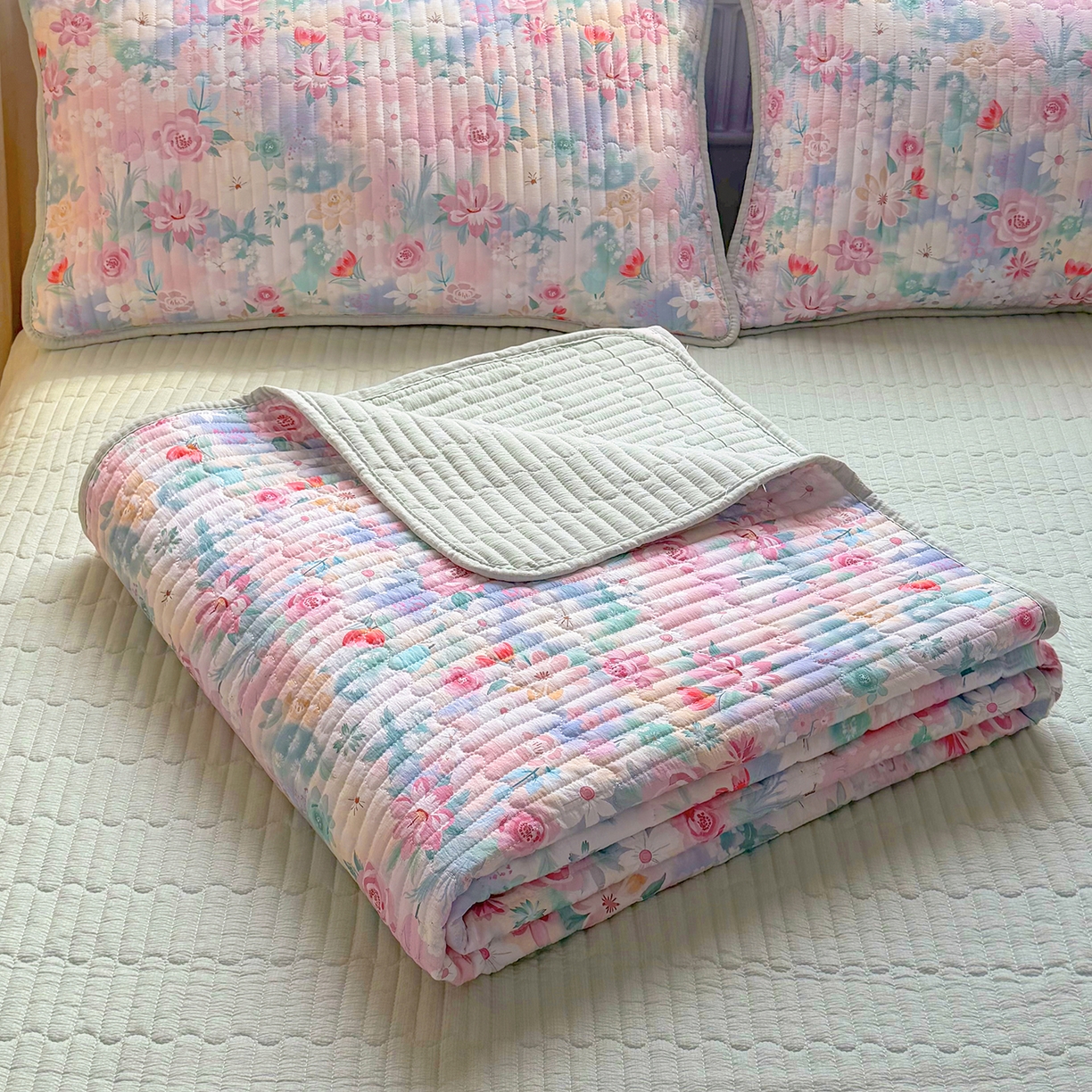 91家纺网 家纺一手货源 找家纺 悠米悠家 2026春夏新款木棉双层纱单床盖 床盖单件 雾岛花眠