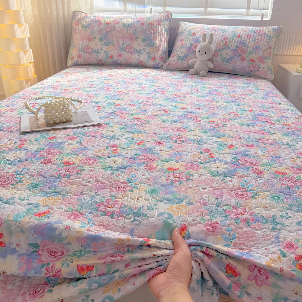 91家纺网 家纺一手货源 找家纺 悠米悠家 2026春夏新款木棉双层纱单床盖 床盖单件 雾岛花眠