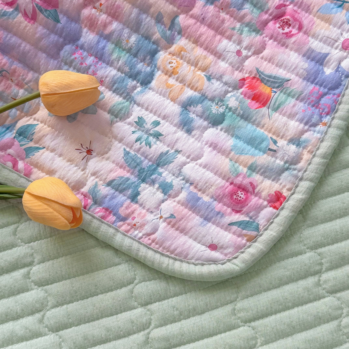 91家纺网 家纺一手货源 找家纺 悠米悠家 2026春夏新款木棉双层纱单床盖 床盖单件 雾岛花眠