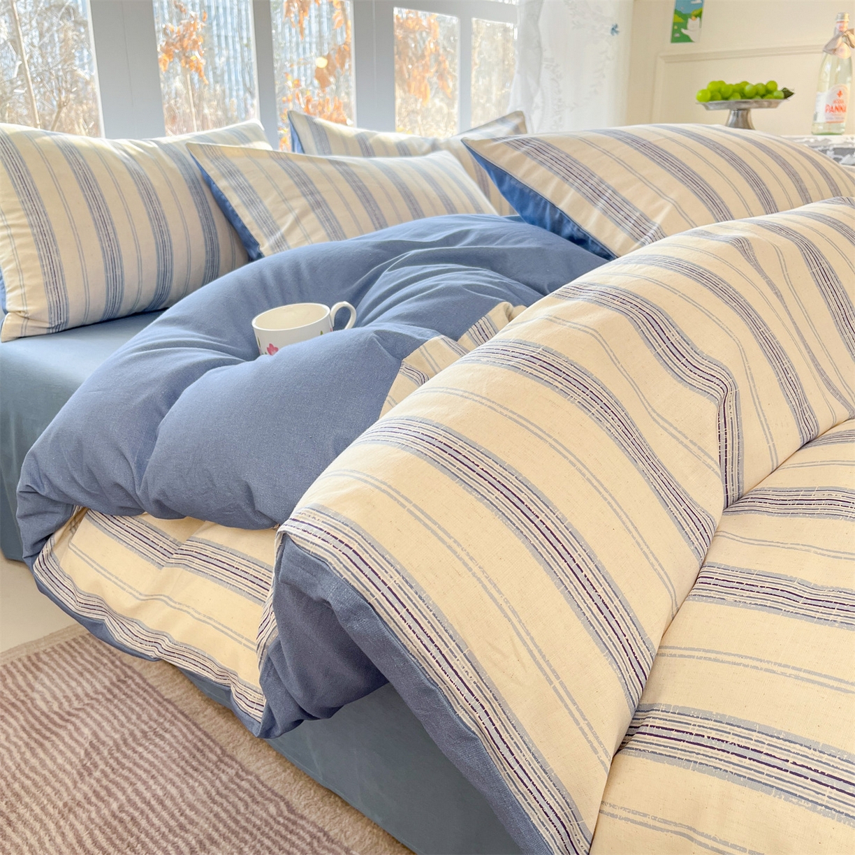 名兮家居 2026新款A类全棉棉麻四件套 蓝调