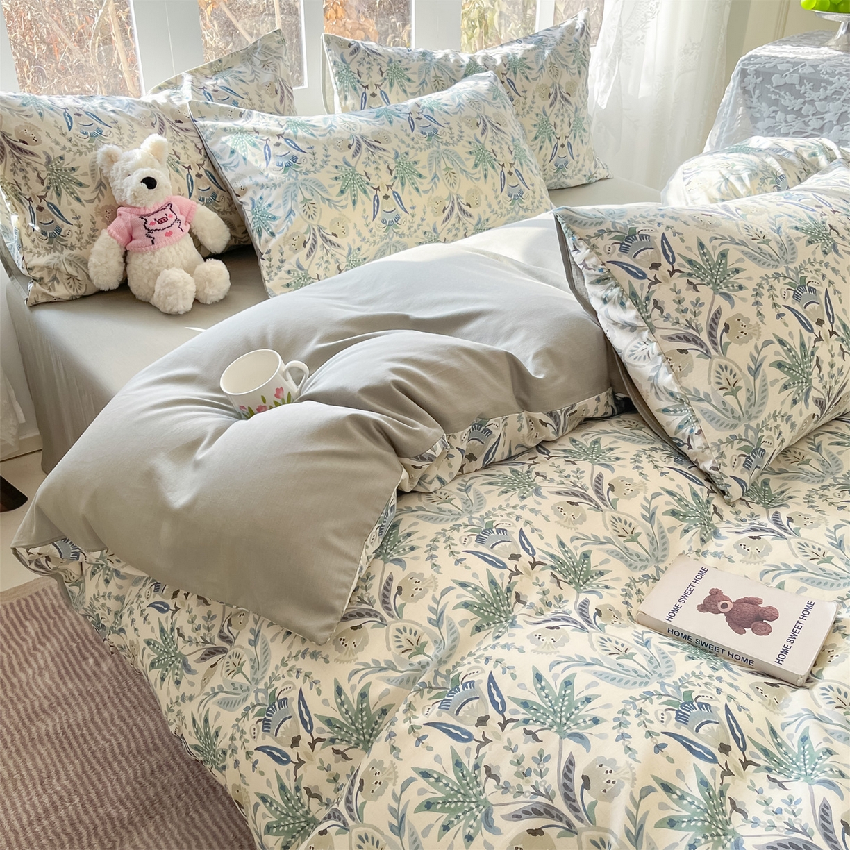 91家纺网 家纺一手货源 找家纺 名兮家居 2026新款A类全棉棉麻四件套 青釉