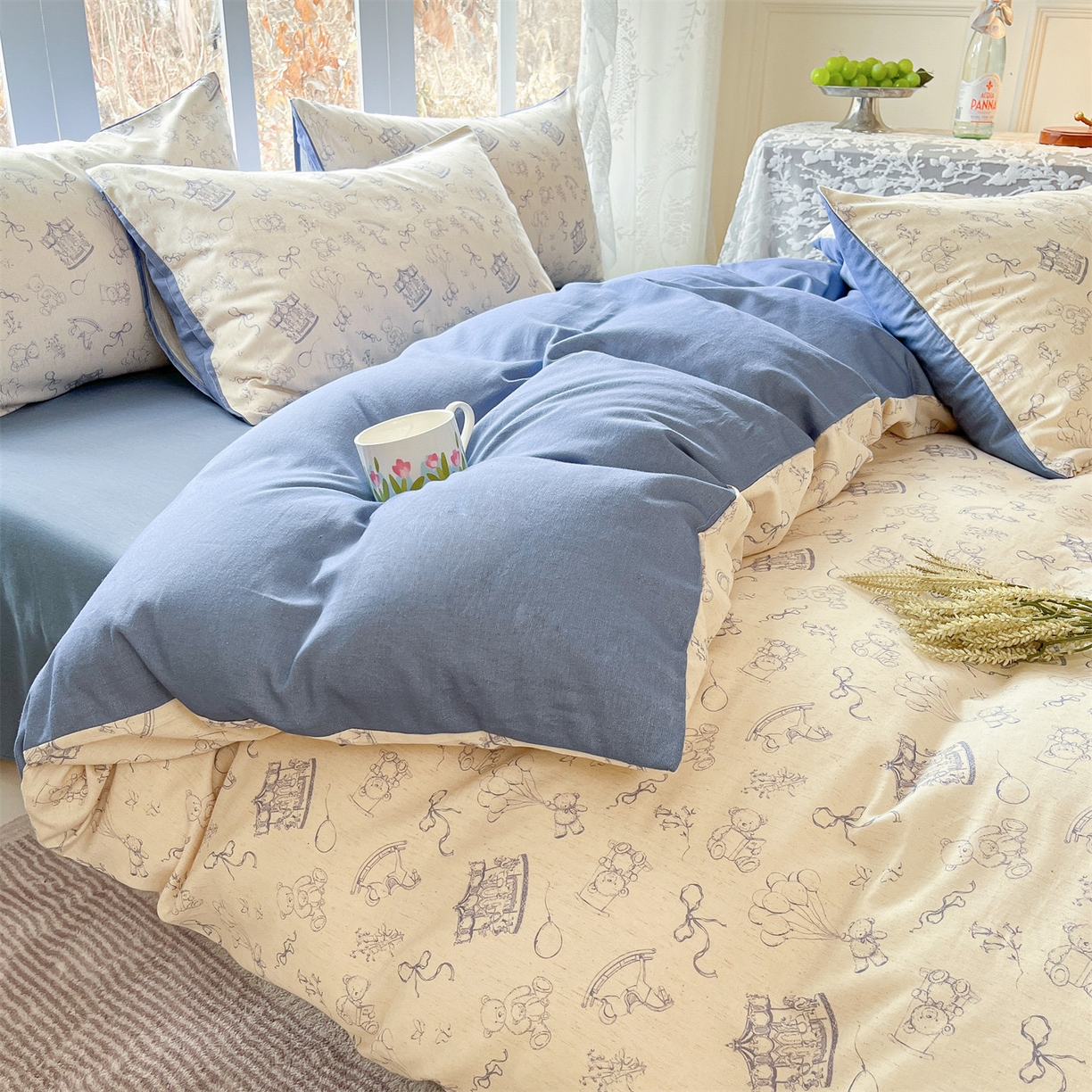 91家纺网 家纺一手货源 找家纺 名兮家居 2026新款A类全棉棉麻四件套 时光乐园