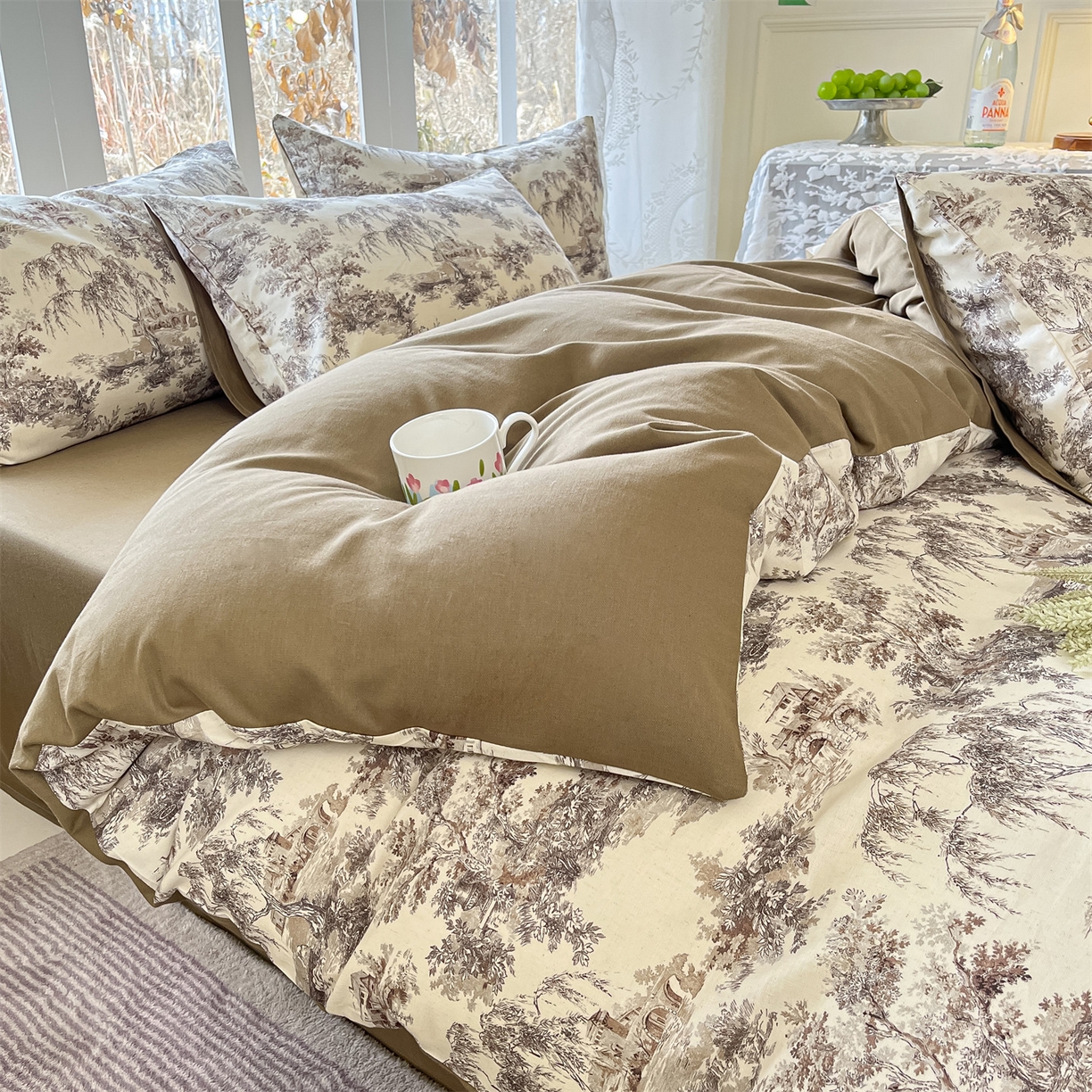 91家纺网 家纺一手货源 找家纺 名兮家居 2026新款A类全棉棉麻四件套 江南柳居