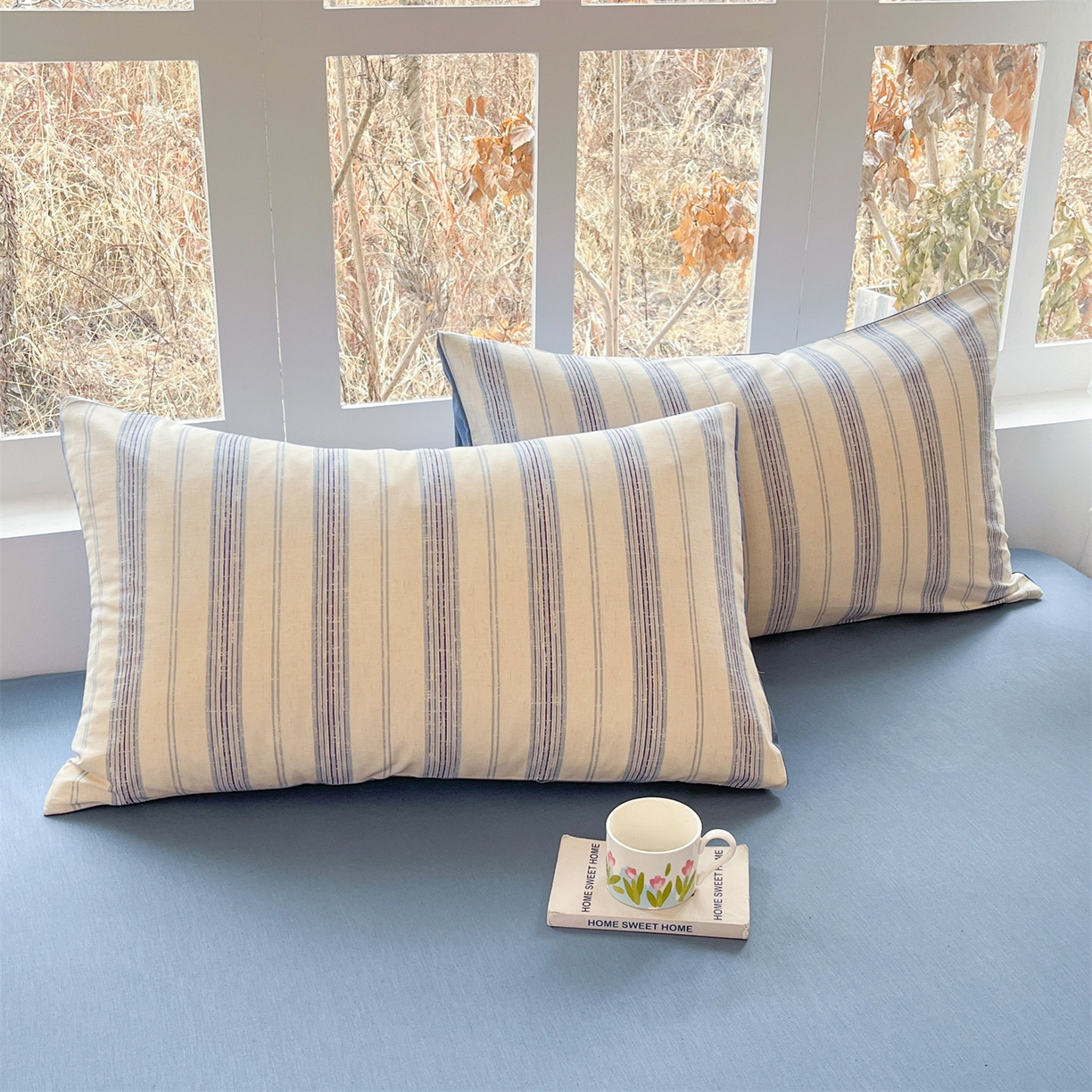 91家纺网 家纺一手货源 找家纺 名兮家居 2026新款A类全棉棉麻四件套 蓝调