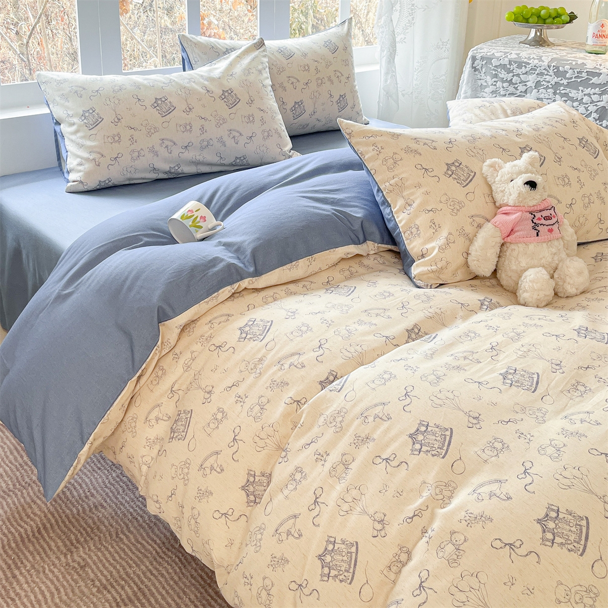 91家纺网 家纺一手货源 找家纺 名兮家居 2026新款A类全棉棉麻四件套 时光乐园