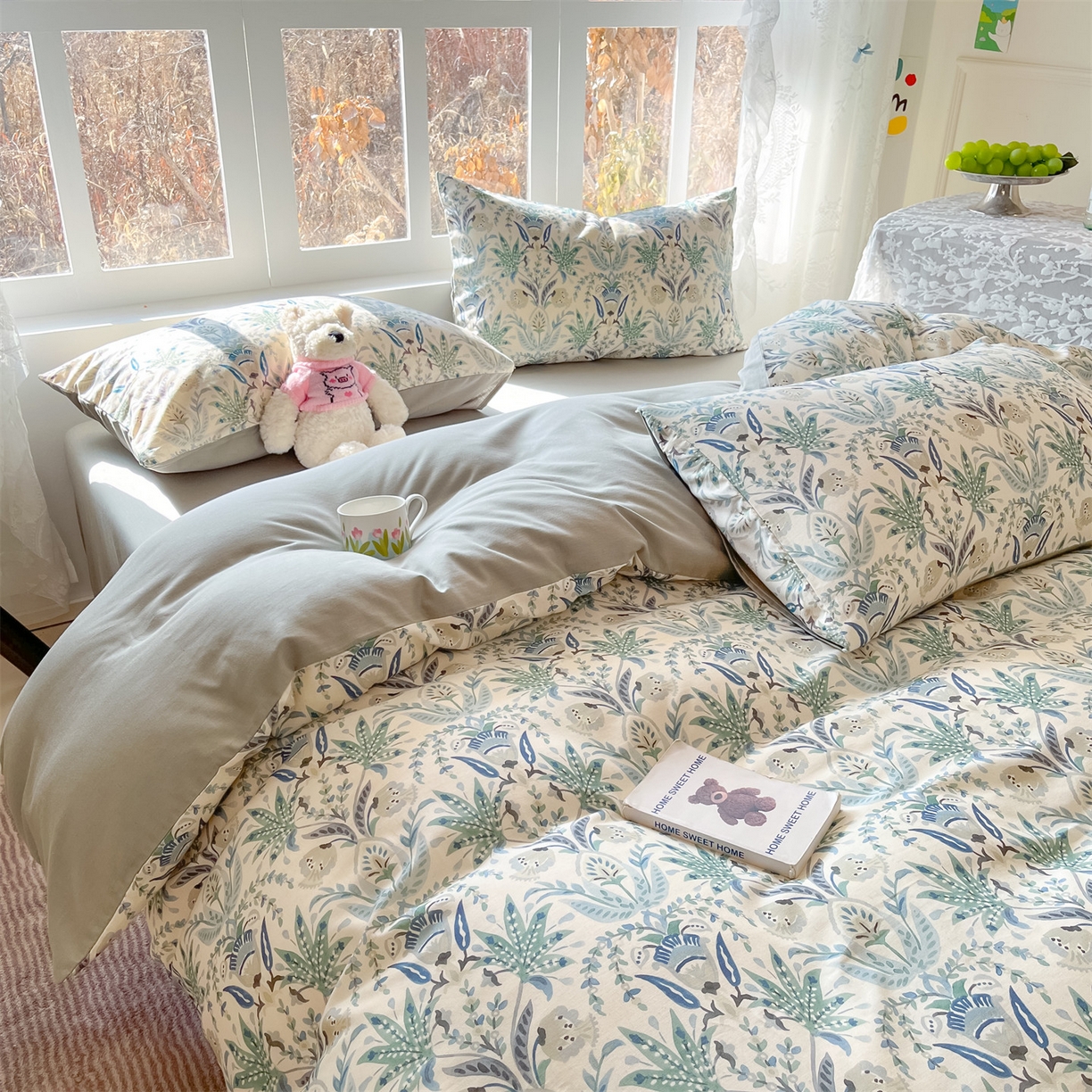 91家纺网 家纺一手货源 找家纺 名兮家居 2026新款A类全棉棉麻四件套 青釉