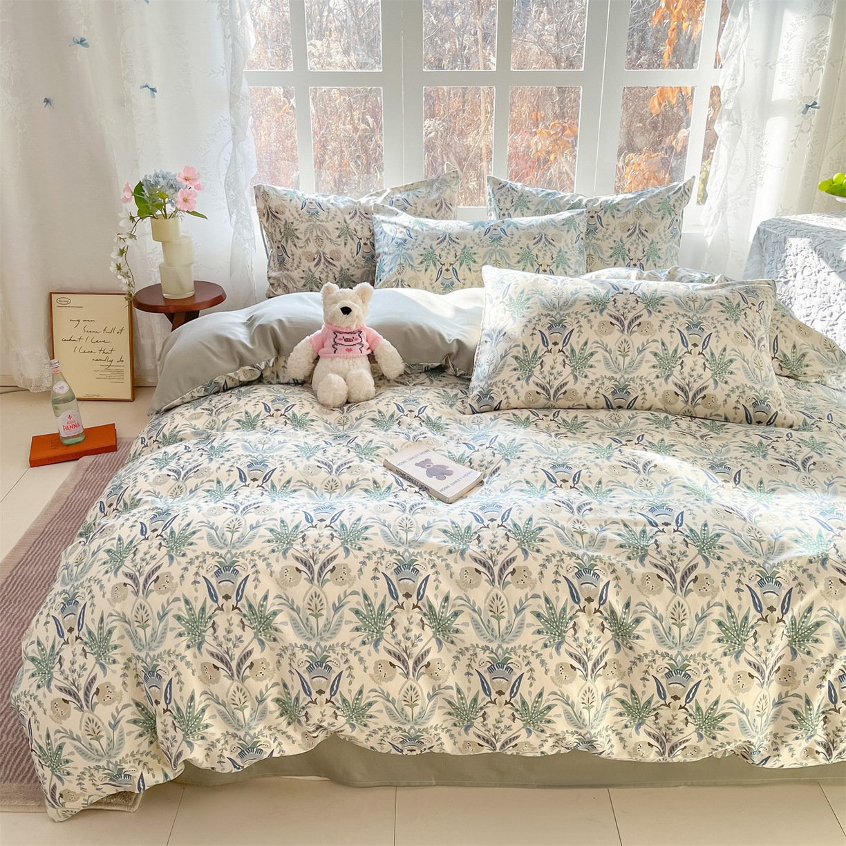 91家纺网 家纺一手货源 找家纺 名兮家居 2026新款A类全棉棉麻四件套 青釉