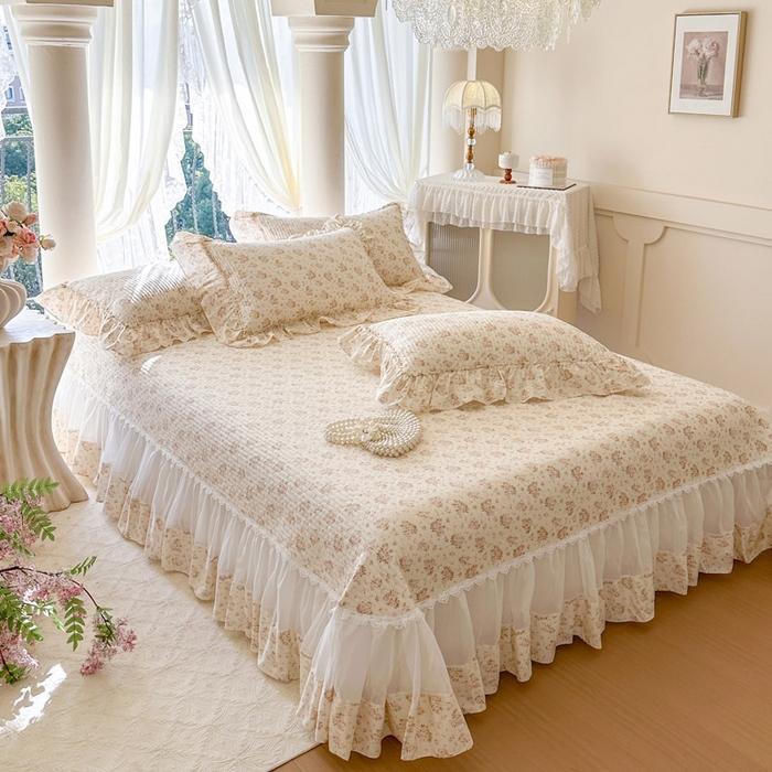 91家纺网 家纺一手货源 找家纺 （总）瑞宝 2026新款全棉法式田园风玻璃纱床盖三件套