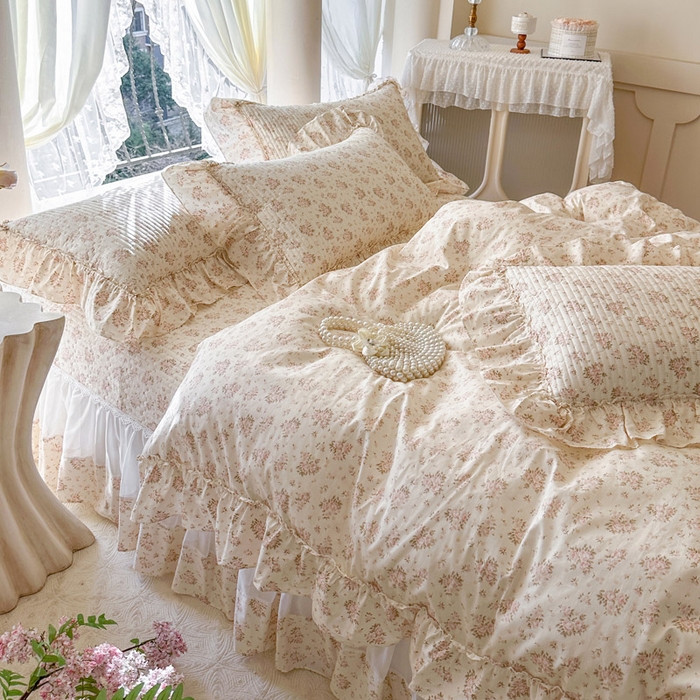 91家纺网 家纺一手货源 找家纺 （总）瑞宝 2026新款全棉法式田园风玻璃纱床盖三件套