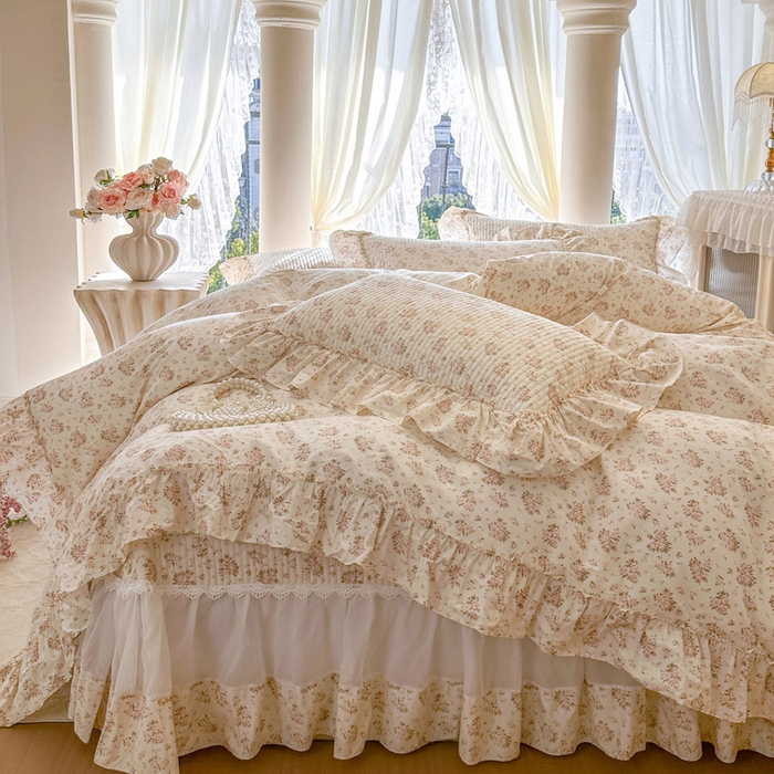 91家纺网 家纺一手货源 找家纺 （总）瑞宝 2026新款全棉法式田园风玻璃纱床盖三件套