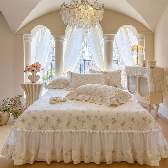 91家纺网 家纺一手货源 找家纺 （总）瑞宝 2026新款全棉法式田园风玻璃纱床盖三件套