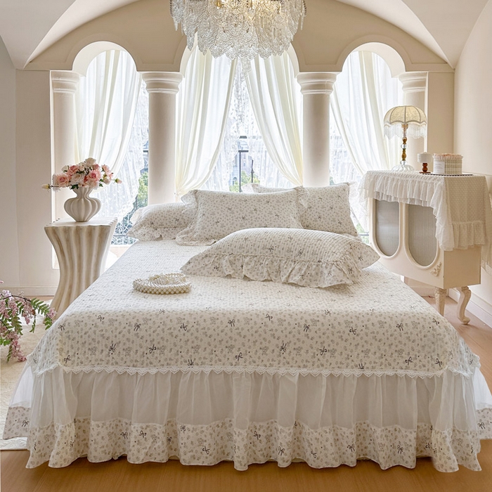 91家纺网 家纺一手货源 找家纺 （总）瑞宝 2026新款全棉法式田园风玻璃纱床盖三件套