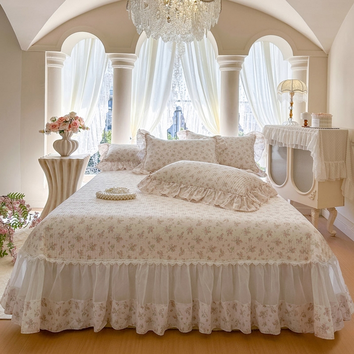 91家纺网 家纺一手货源 找家纺 （总）瑞宝 2026新款全棉法式田园风玻璃纱床盖三件套