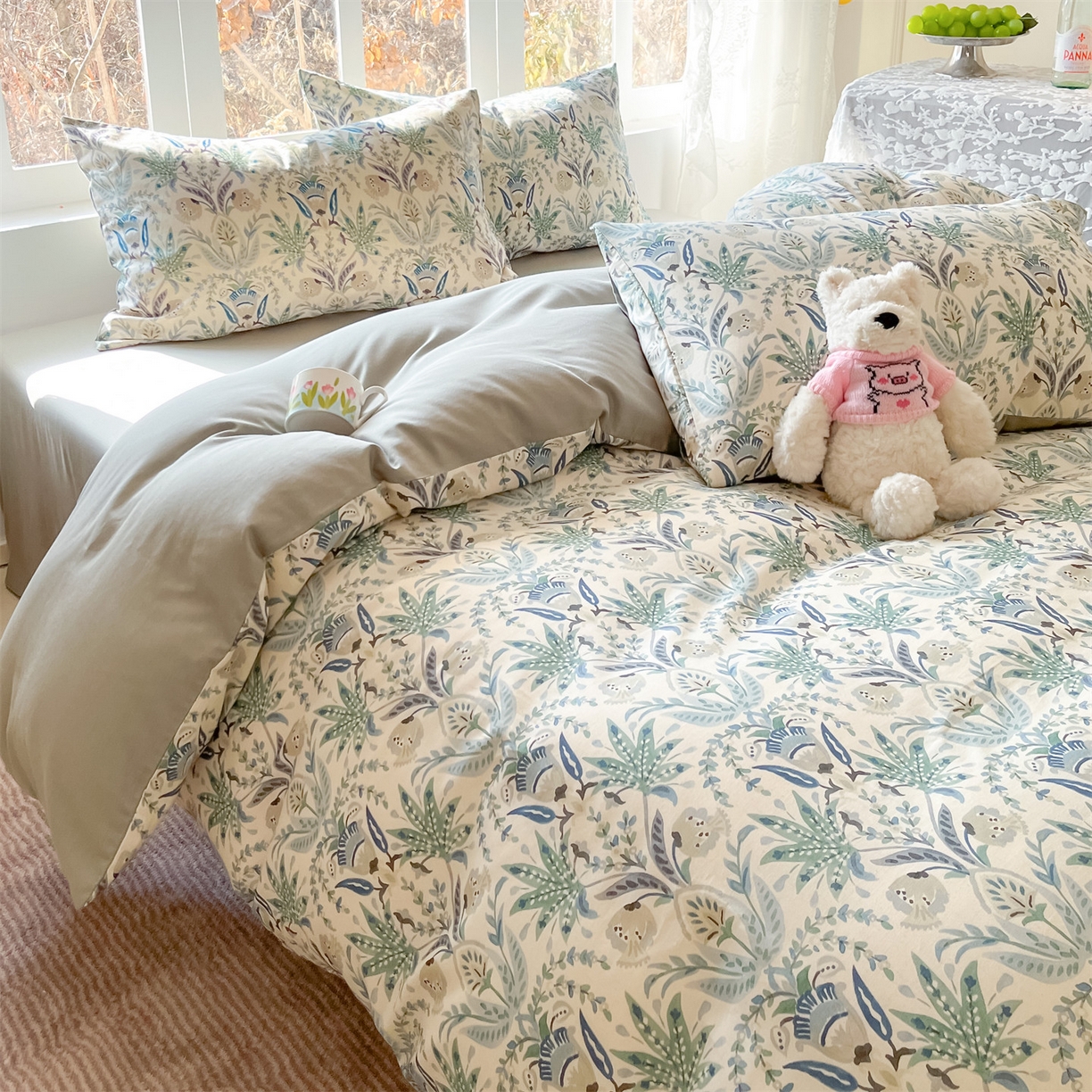 91家纺网 家纺一手货源 找家纺 名兮家居 2026新款A类全棉棉麻四件套 青釉