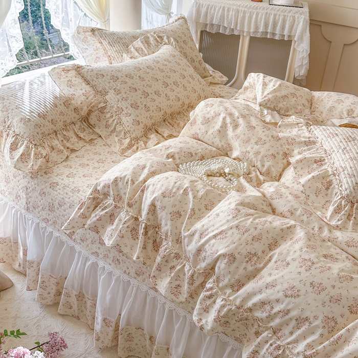 91家纺网 家纺一手货源 找家纺 （总）瑞宝 2026新款全棉法式田园风玻璃纱床盖三件套