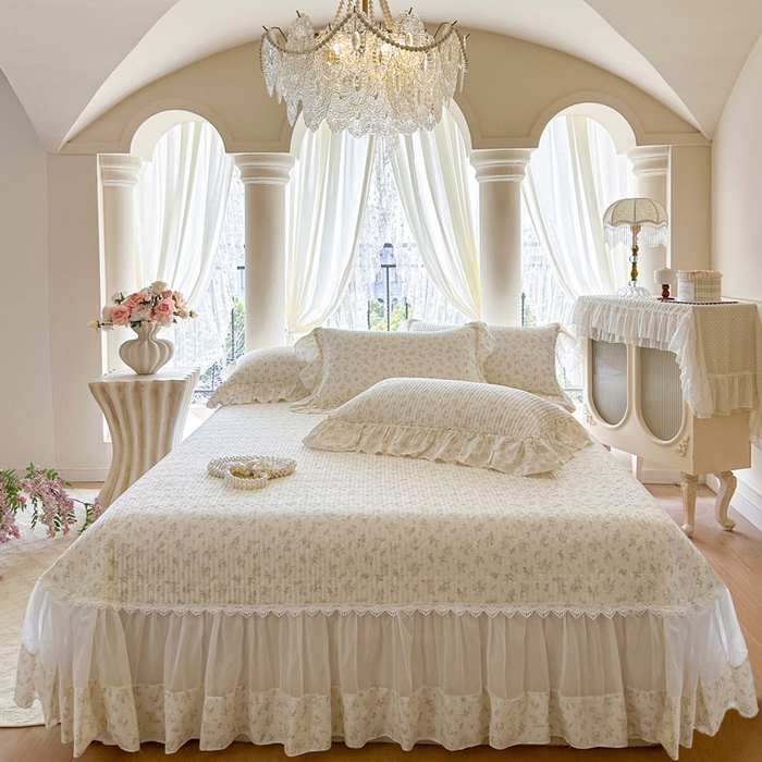 瑞宝 2026新款全棉法式田园风玻璃纱床盖三件套 林晚