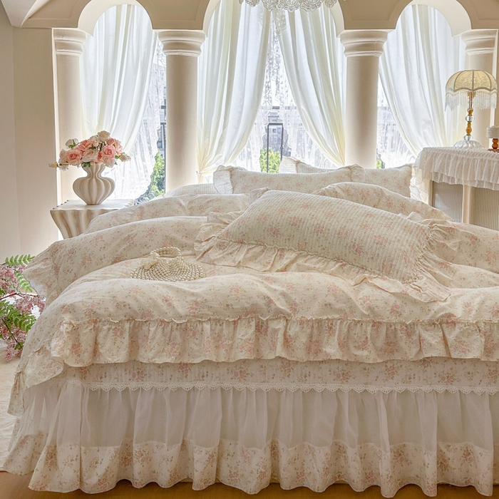 91家纺网 家纺一手货源 找家纺 瑞宝 2026新款全棉法式田园风玻璃纱床盖三件套 半夏