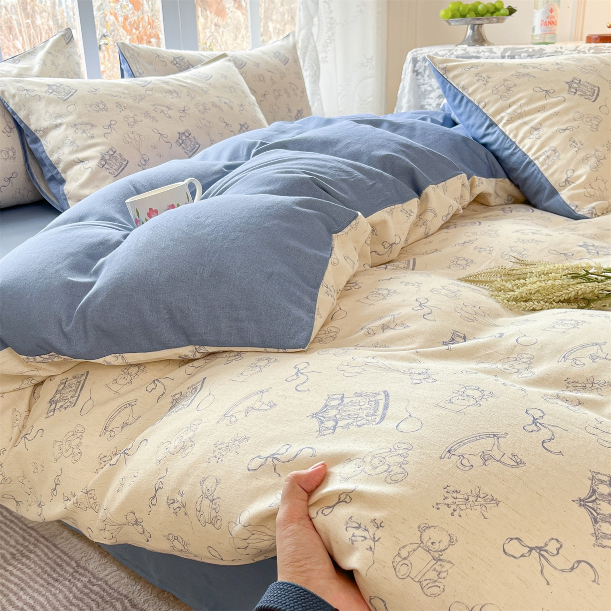 91家纺网 家纺一手货源 找家纺 名兮家居 2026新款A类全棉棉麻四件套 时光乐园