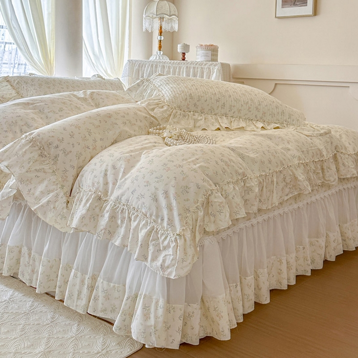 91家纺网 家纺一手货源 找家纺 瑞宝 2026新款全棉法式田园风玻璃纱床盖三件套 林晚