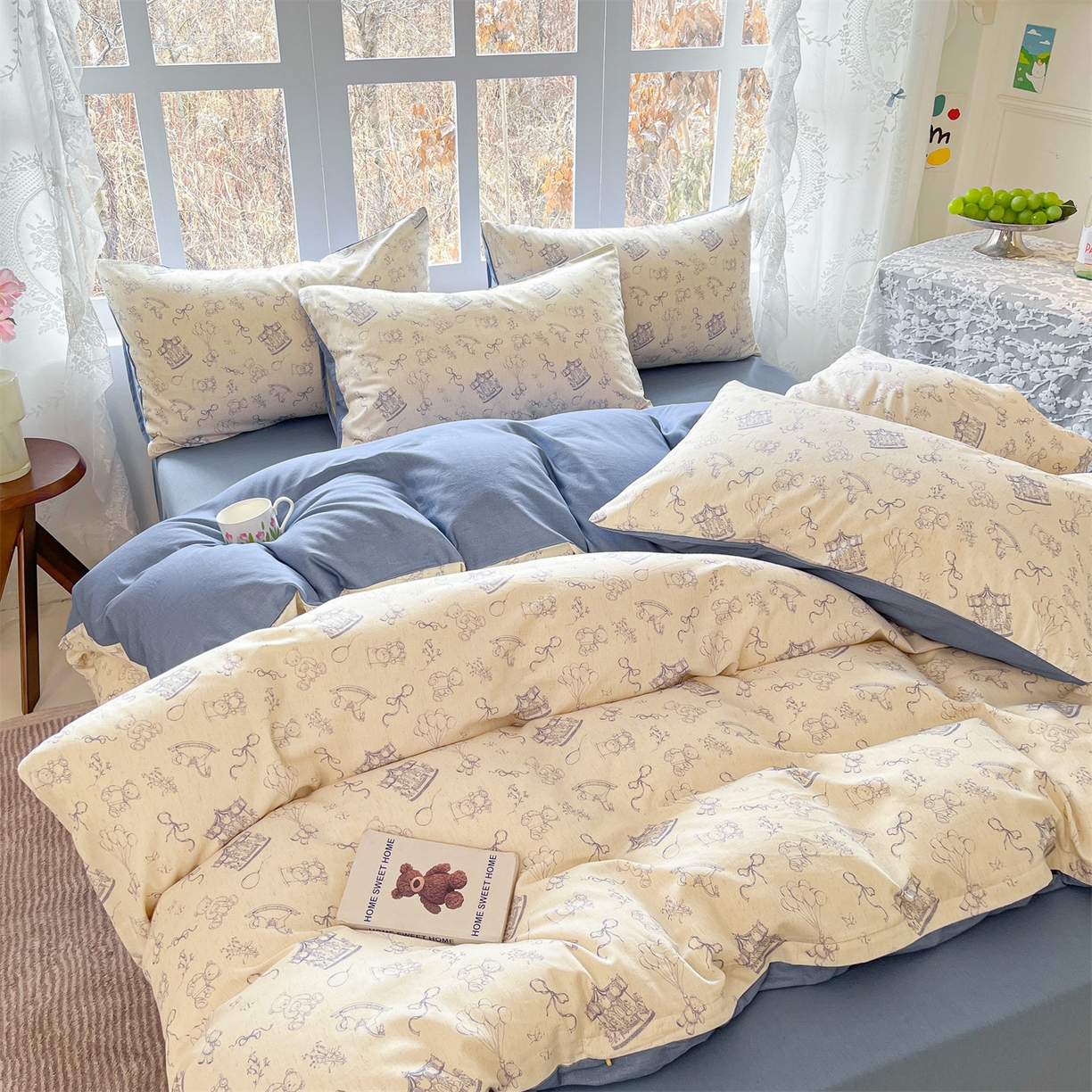 91家纺网 家纺一手货源 找家纺 名兮家居 2026新款A类全棉棉麻四件套 时光乐园