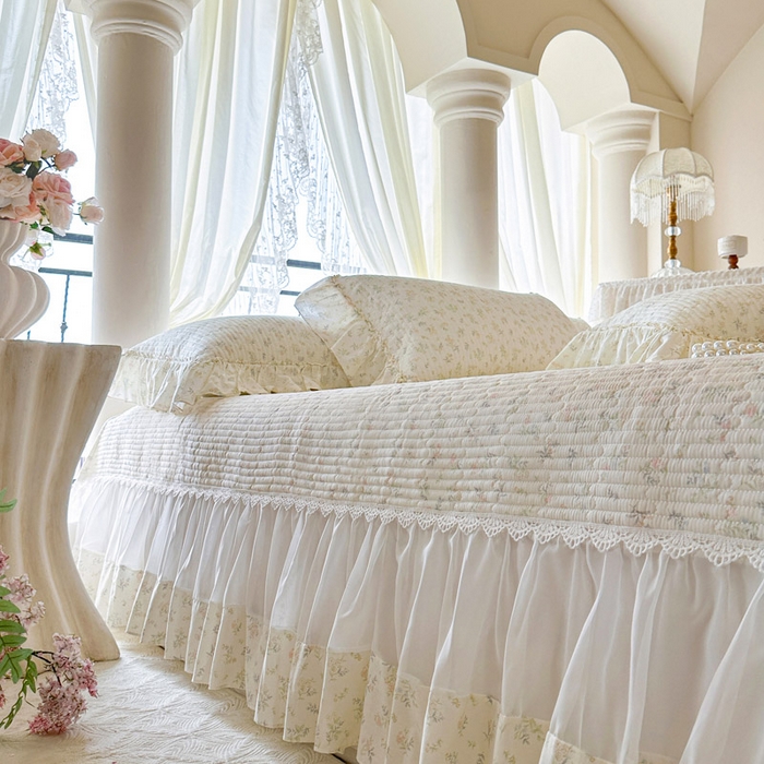 91家纺网 家纺一手货源 找家纺 瑞宝 2026新款全棉法式田园风玻璃纱床盖三件套 林晚