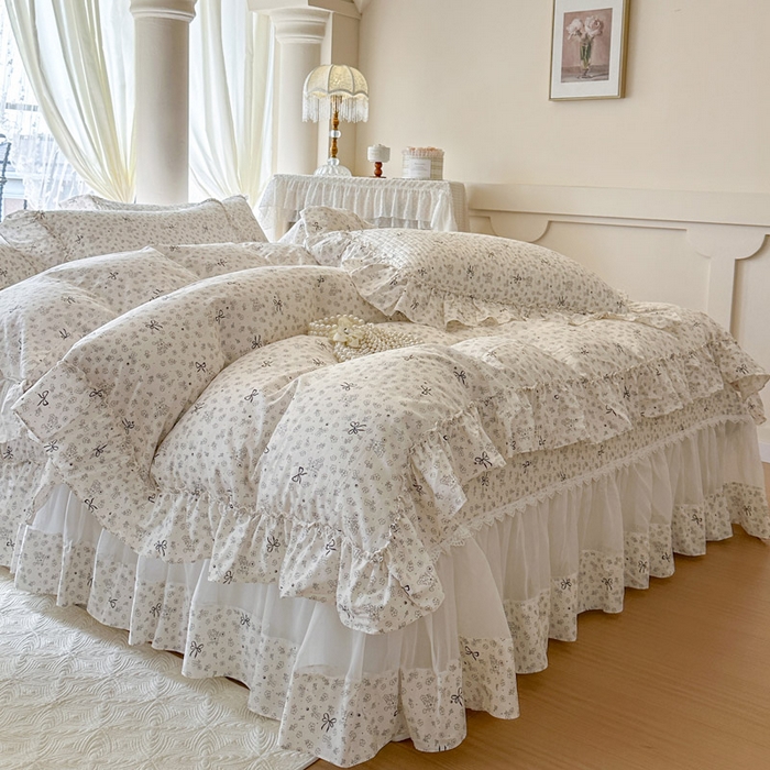 91家纺网 家纺一手货源 找家纺 瑞宝 2026新款全棉法式田园风玻璃纱床盖三件套 春信