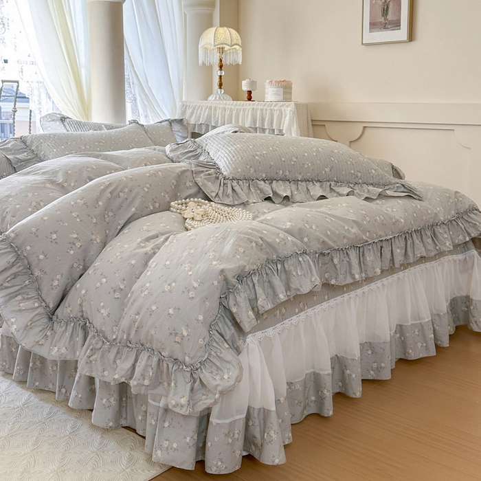 91家纺网 家纺一手货源 找家纺 瑞宝 2026新款全棉法式田园风玻璃纱床盖三件套 颂青