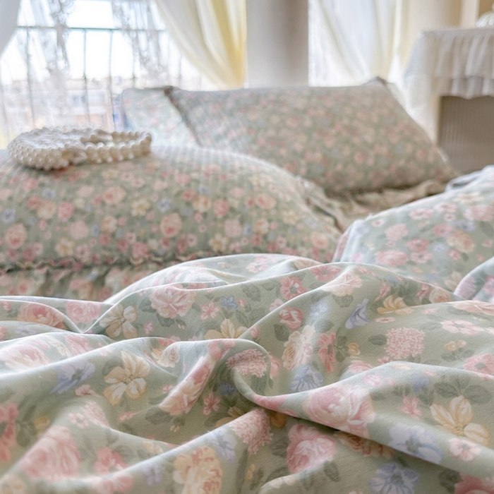 91家纺网 家纺一手货源 找家纺 瑞宝 2026新款全棉法式田园风玻璃纱床盖三件套 芊朵