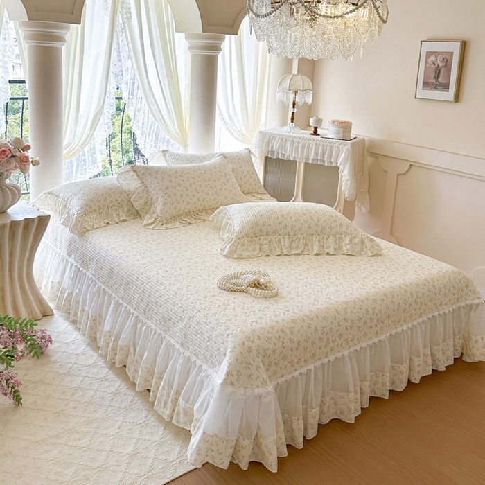 91家纺网 家纺一手货源 找家纺 瑞宝 2026新款全棉法式田园风玻璃纱床盖三件套 林晚