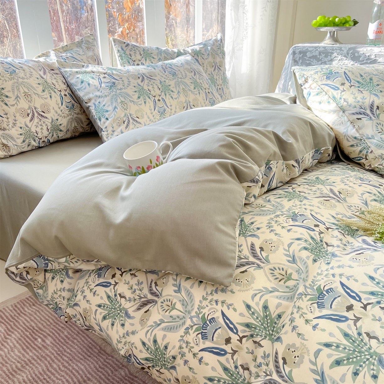 91家纺网 家纺一手货源 找家纺 名兮家居 2026新款A类全棉棉麻四件套 青釉