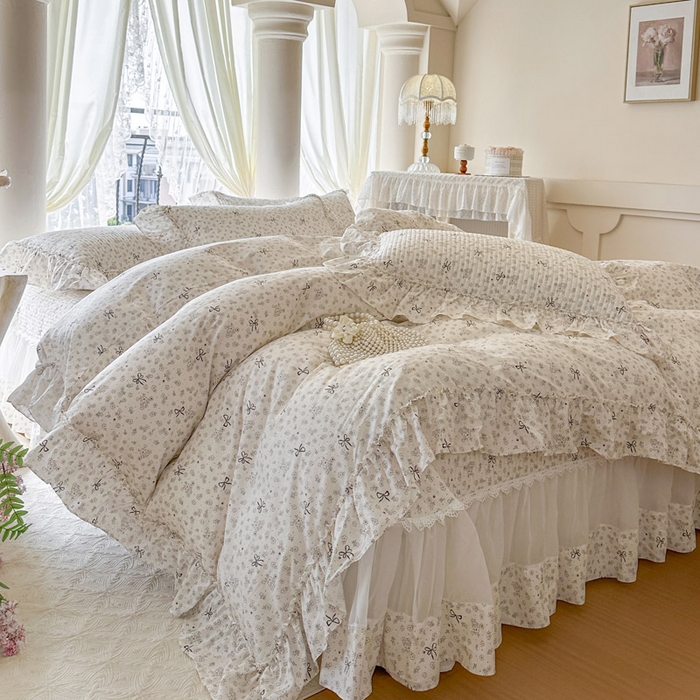91家纺网 家纺一手货源 找家纺 瑞宝 2026新款全棉法式田园风玻璃纱床盖三件套 春信