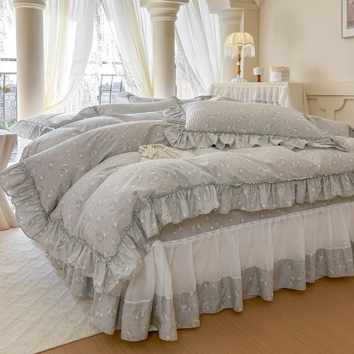 91家纺网 家纺一手货源 找家纺 瑞宝 2026新款全棉法式田园风玻璃纱床盖三件套 颂青