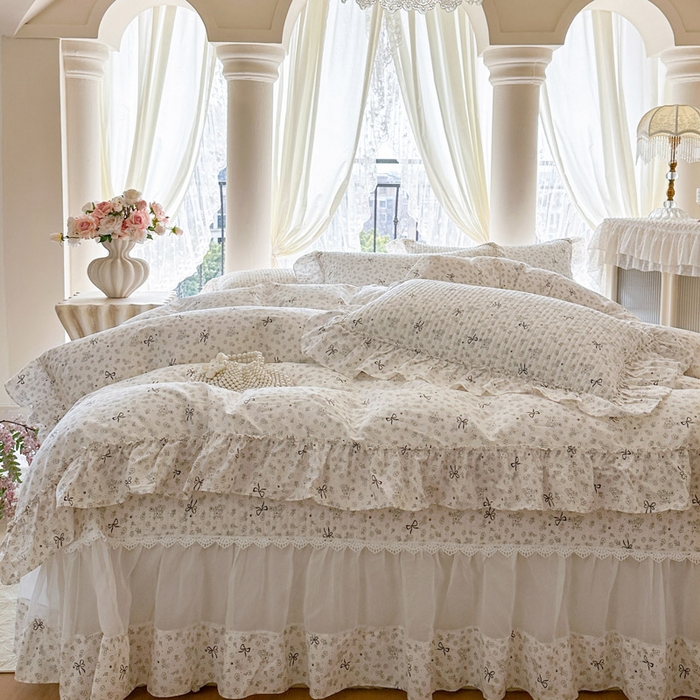 91家纺网 家纺一手货源 找家纺 瑞宝 2026新款全棉法式田园风玻璃纱床盖三件套 春信