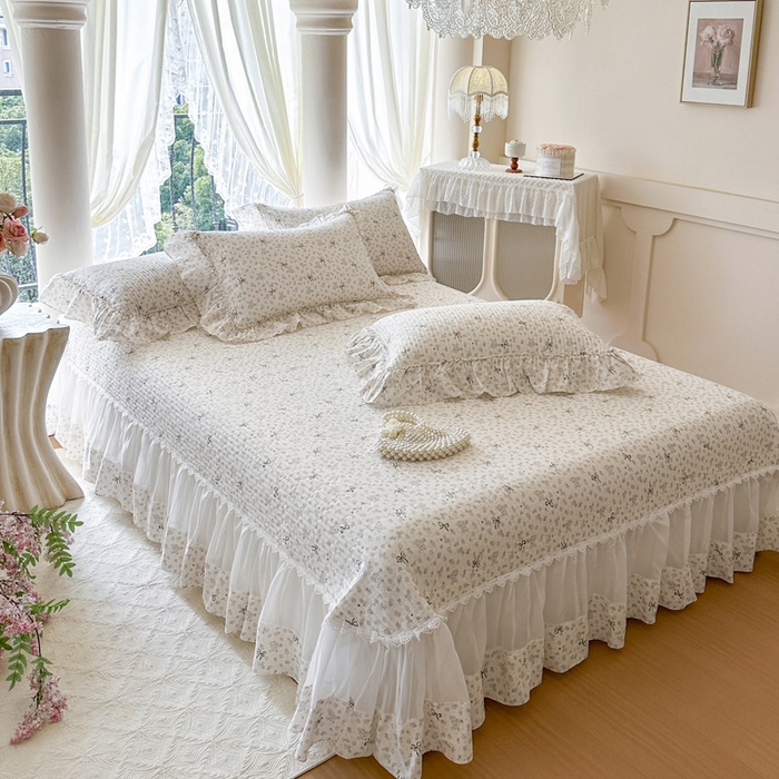 91家纺网 家纺一手货源 找家纺 瑞宝 2026新款全棉法式田园风玻璃纱床盖三件套 春信